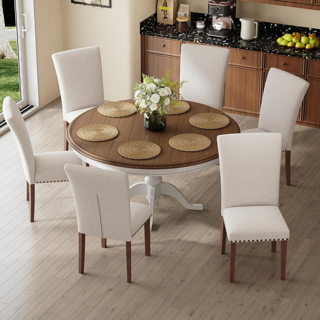 COLAMY Upholstered Dining Chairs Set of 4, Parsons Style Linen Beige Accent Chairs with High Back, for Round Kitchen Table or Small Dining Room – Comfortable & Stylish