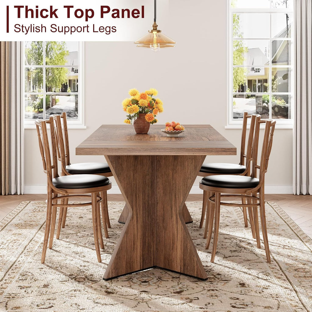 GarveeHome 70.9'' Dining Table for 6, Farmhouse Rectangular Kichen Table with Sturdy Frame and 'V' Leg, Wooden Thickened Long Desk and Dinner Desk for Dining Room, Kitchen, Office, Game Room(Retro)