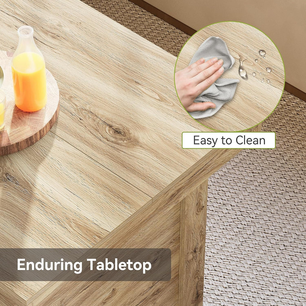 LITTLE TREE 55 Inches Kitchen Island with Storage, 3-Tier Farmhouse Wooden Stationary Island Table with Large Worktop & Leg Room, Modern Coffee Bar Table with Storage Shelf for Kitchen, Oak