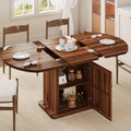 iPormis Round Dining Table for 4-6, 59'' Extendable Dining Room Kitchen Table with 2-Tier Storage Shelf, Wood Dinner Table with Door, Sturdy Pedestal Base, Space Saving, Kitchen, Dining, Walnut