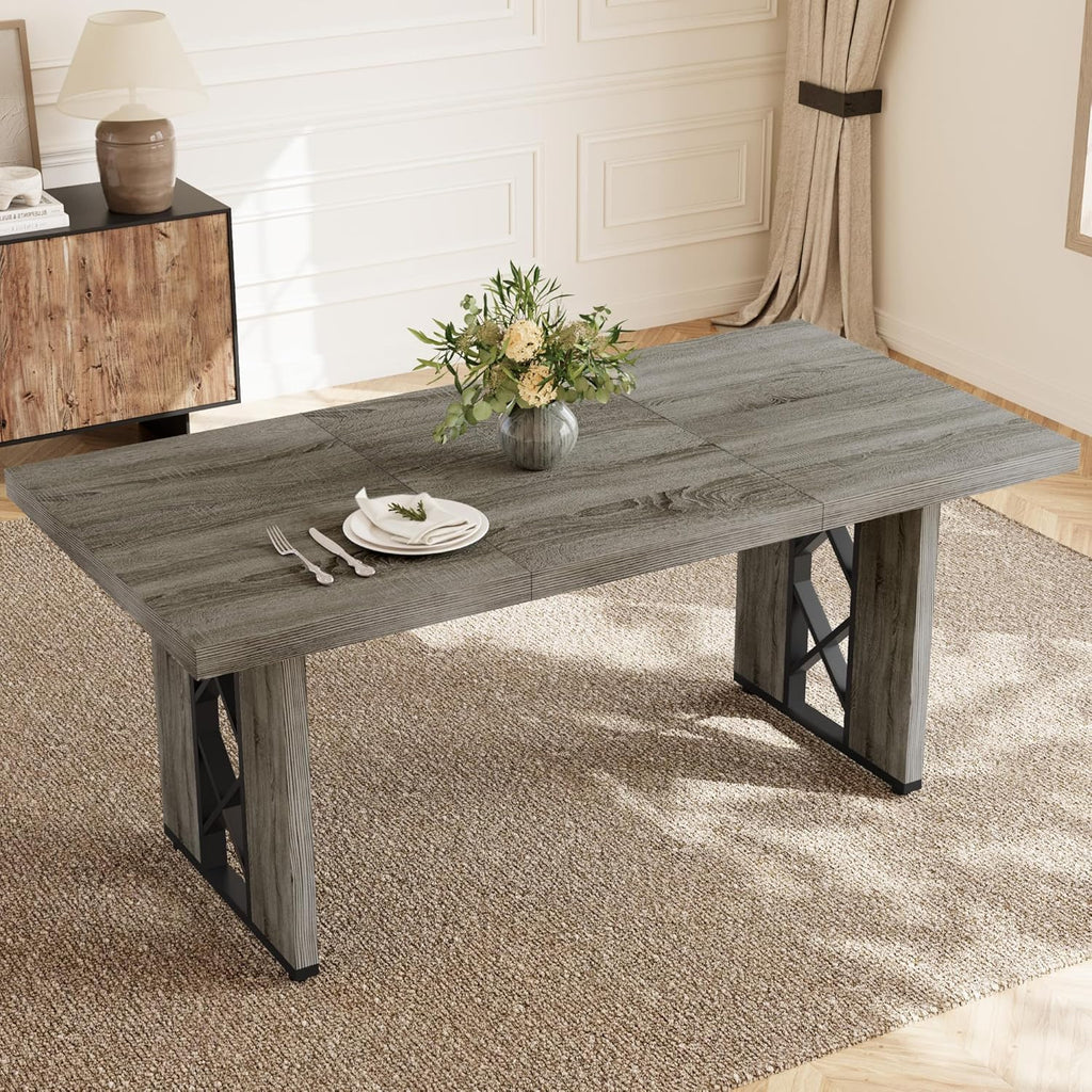 HIPIHOM 70.8' Farmhouse Dining Table for 6 People, Large Rectangle Kitchen Table with Heavy Duty Legs, Industrial Dining Room Furniture for Dinner, Grey