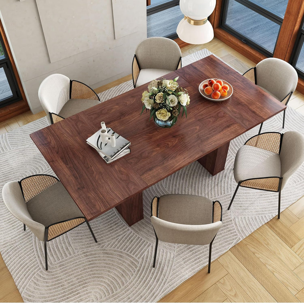weselon 78 Inch Dining Table for 6 8 10, Modern Farmhouse Rectangular Kitchen Table, Long Dining Room Tables with Wood Strip Base for Kitchen Living Room (Walnut)