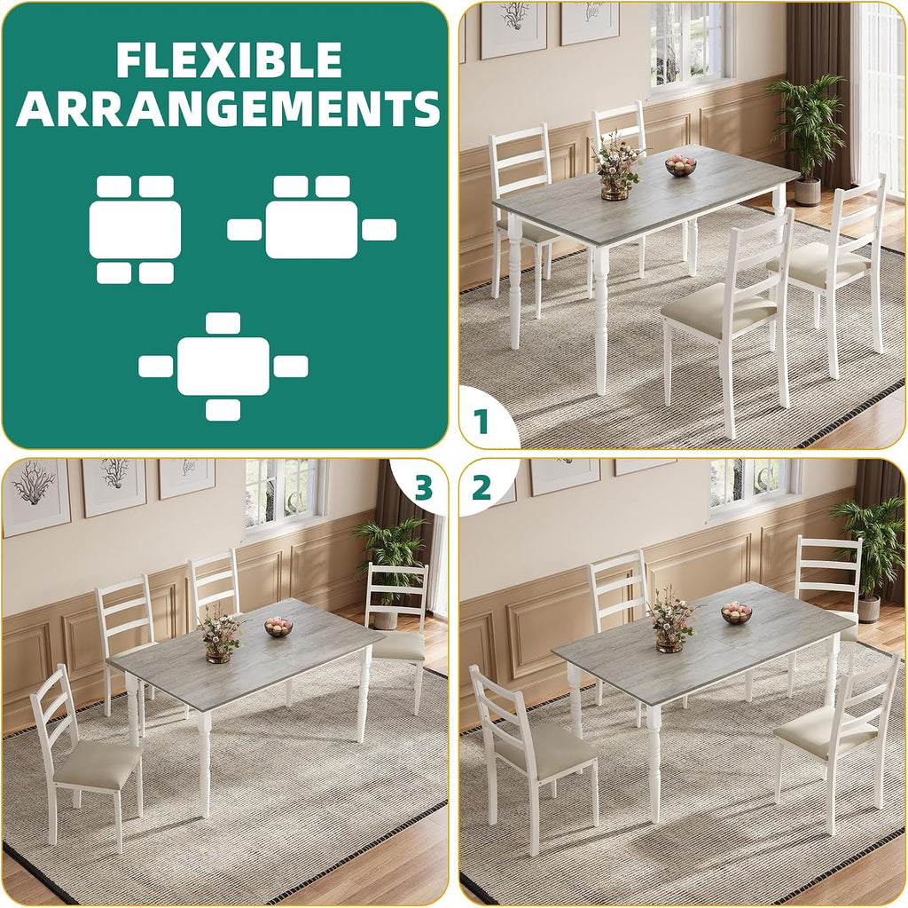 YITAHOME 5-Piece Dining Table Set for 4, Farmhouse Dining Room Table with Chairs Faux Leather Upholstered, Rectangular Kitchen Dinner Table Set for Small Spaces & Apartment, White Grey