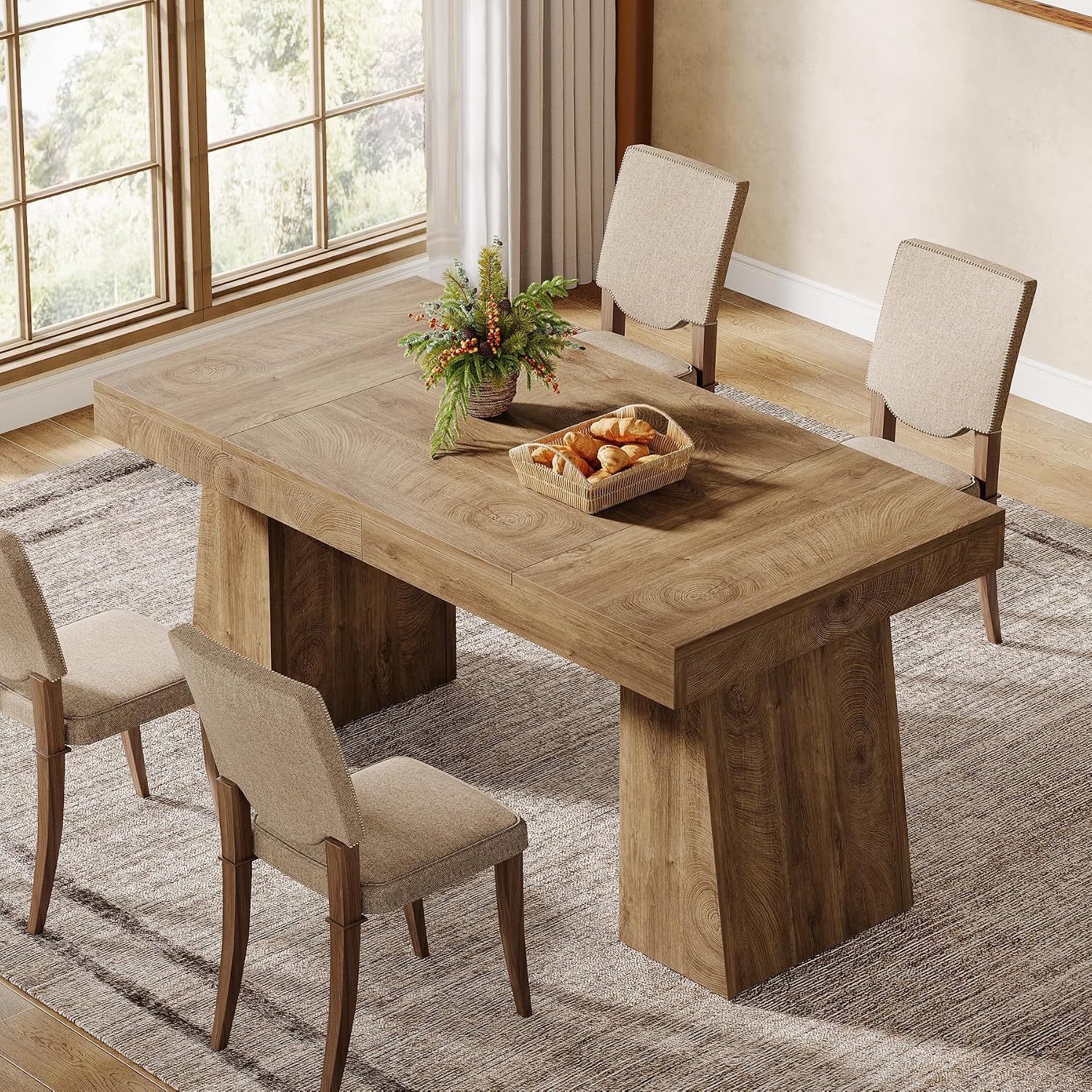 Tribesigns 55-Inch Dining Table for 4, Rectangular Dining Room Table with Sturdy Legs, Wood Kitchen Dinner Tables, Mid-Century Modern Dining Tables for Dining Room, Kitchen, Home, Yellow (Only Table)