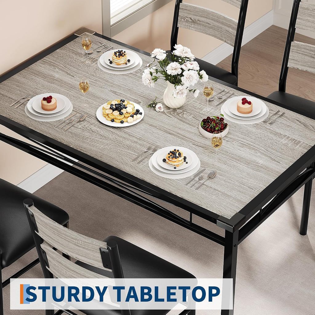 IDEALHOUSE Dining Table Set for 4, Dining Room Table Set for 4 with Corner Protector, Wood Kitchen Table and Chairs Set of 4 with Upholstered Chairs for, Kitchen Room, Apartment, Retro Gray