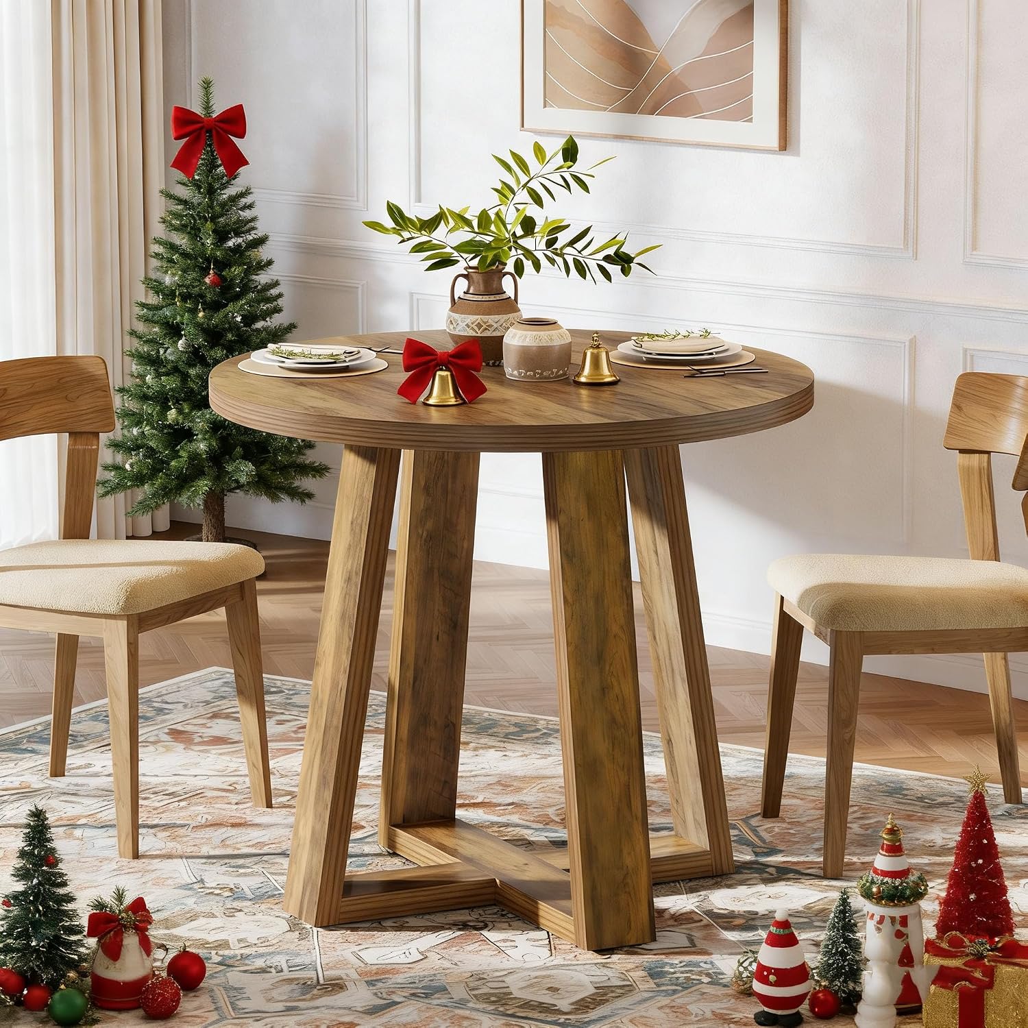 Tribesigns Small Round Dining Table for 2-4 People, 31.5 Inches Farmhouse Kitchen Table for Small Space, Dining Room, Kitchen, Apartment, Rustic Brown