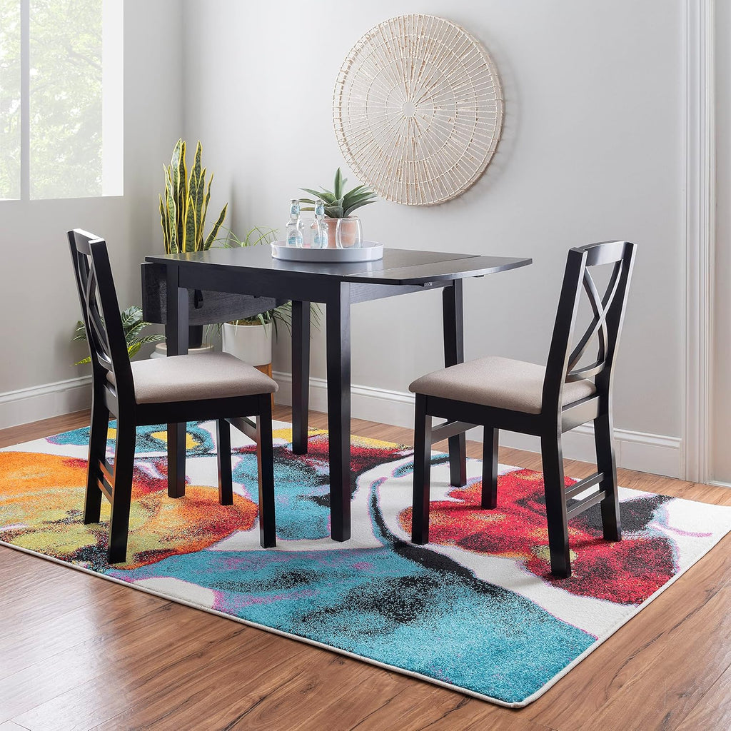 Linon Torino Black Wood 30' Square Drop Leaf Table - 30' X 48' Fully Extended