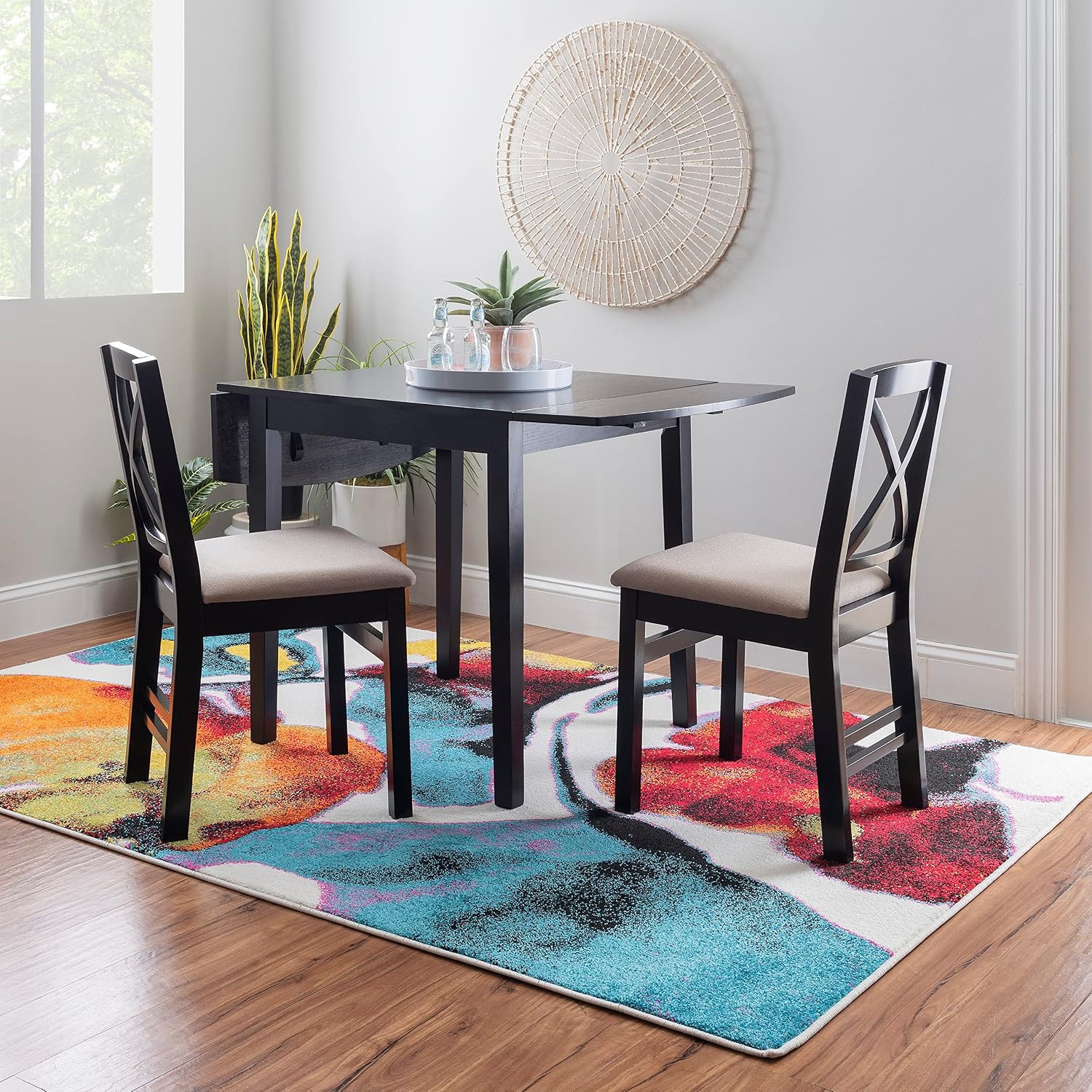 Linon Torino Black Wood 30' Square Drop Leaf Table - 30' X 48' Fully Extended
