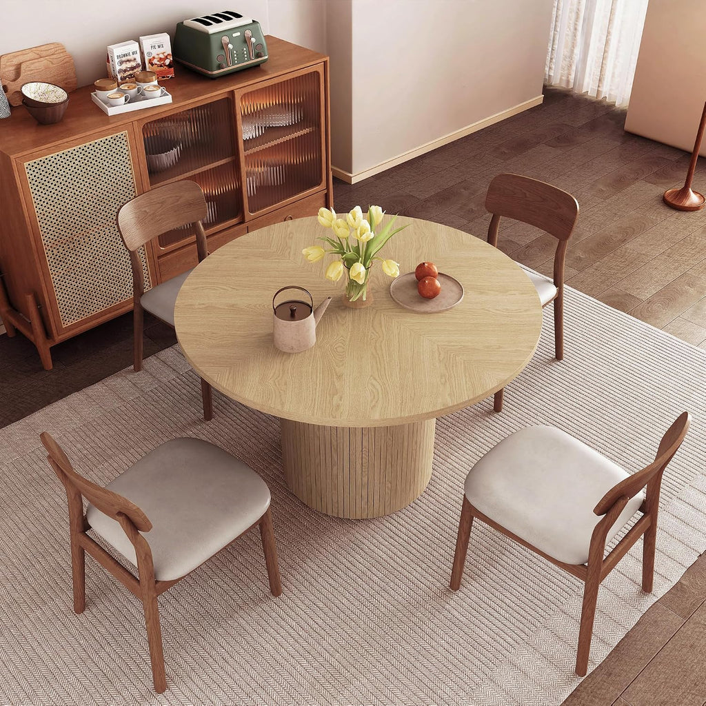 weselon Round Dining Table for 4, Modern Farmhouse Kitchen Table, 47 Inch Small Circle Dining Tables with Wood Strip Base for Kitchen Living Room (Natural)
