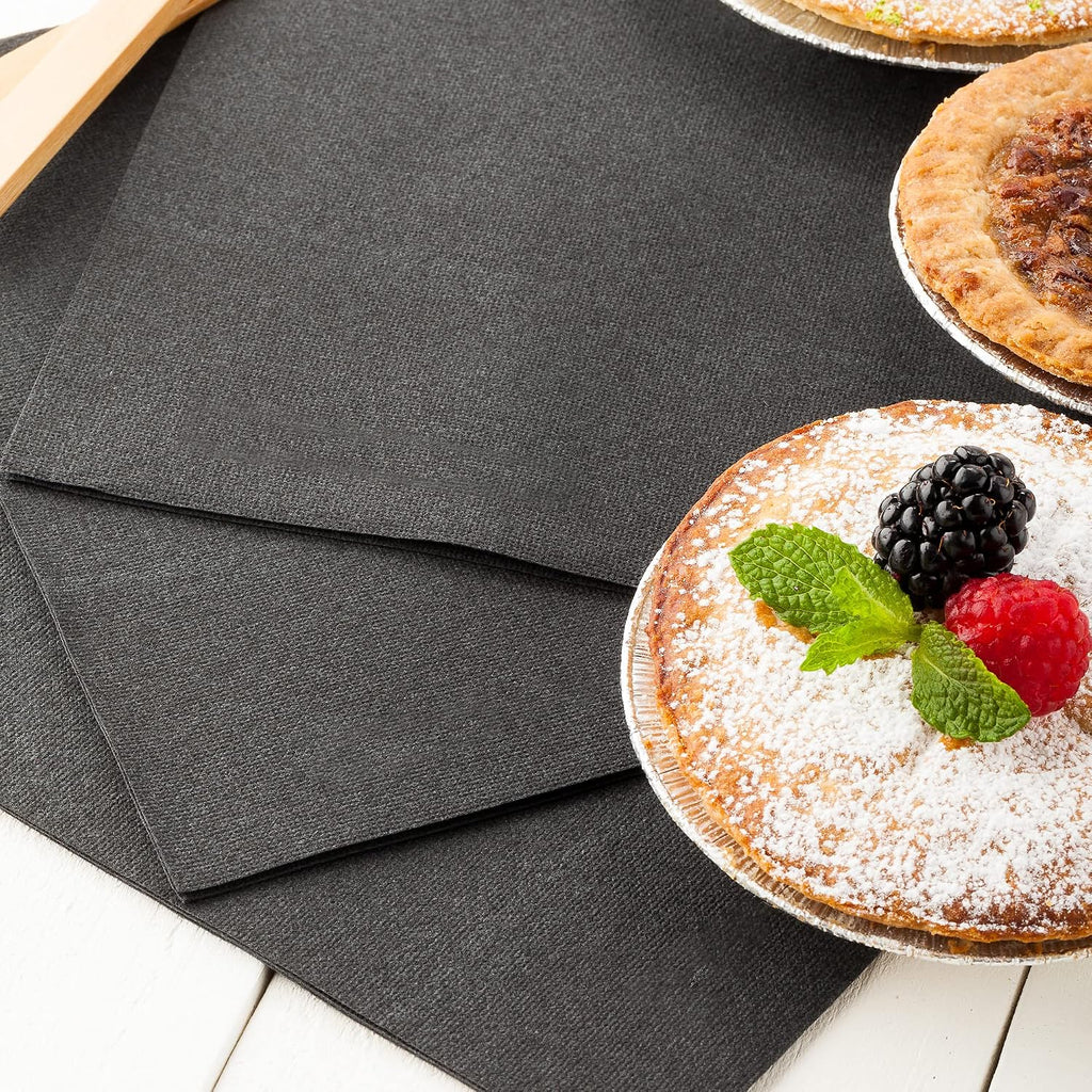 Restaurantware Luxenap 15.75 Inch Disposable Napkins 600 Soft Linen Like Napkins - Absorbent Air Laid Pure Black Paper Cloth Like Napkins Pre-folded For Dinner Party Guests