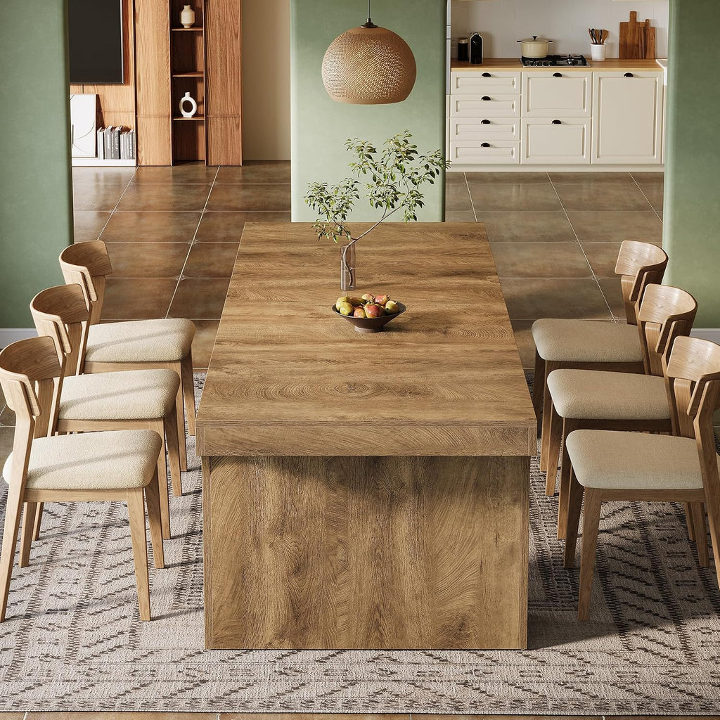 Tribesigns 71-Inch Farmhouse Dining Table for 6-8, Long Wooden Kitchen Table with Arched Design, Large Rectangular Dining Room Furniture with Double Pedestal for Dinner, Banquet, Natural Wood Grain