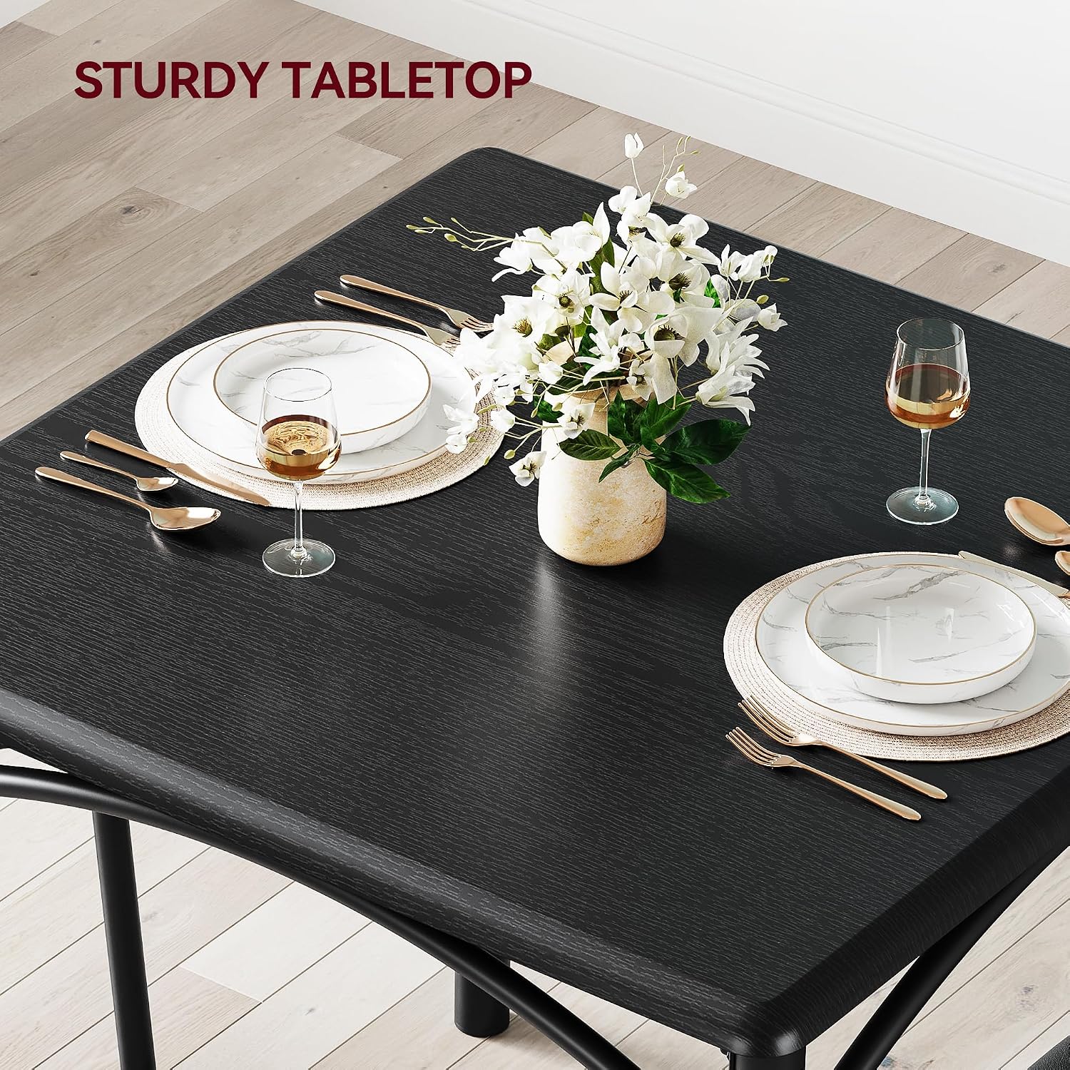 GAOMON Dining Table Set for 2, Kitchen Table and Chairs for 2 with Upholstered Chairs, 3 Piece Dining Room Table Set, Square Kitchen Table Set for Small Space, Apartment, Studio, Rustic Black
