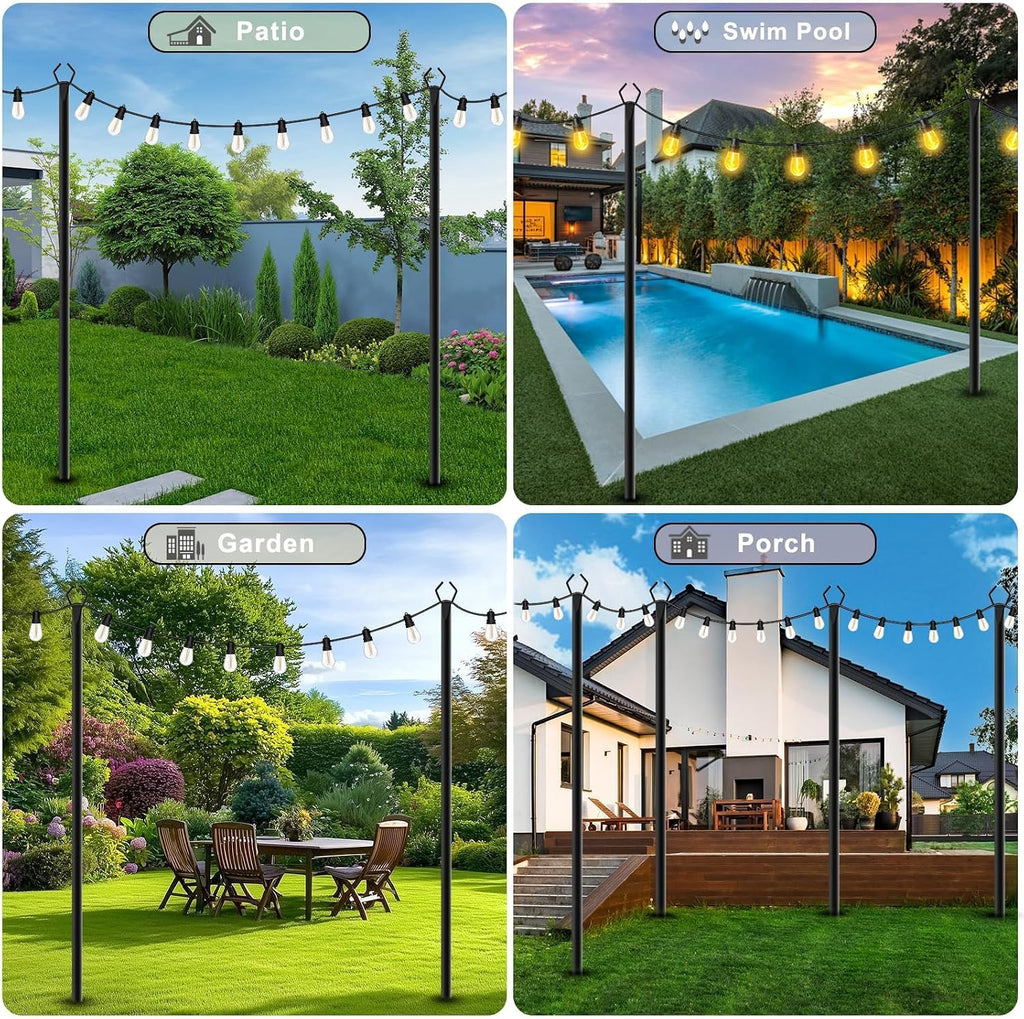 10 Pack 10 FT String Light Poles,Metal with Fork Lights Poles for Outdoor String Light, Rustproof Heavy Duty for Outside Garden,Patio,Wedding,Backyard,Deck,Party