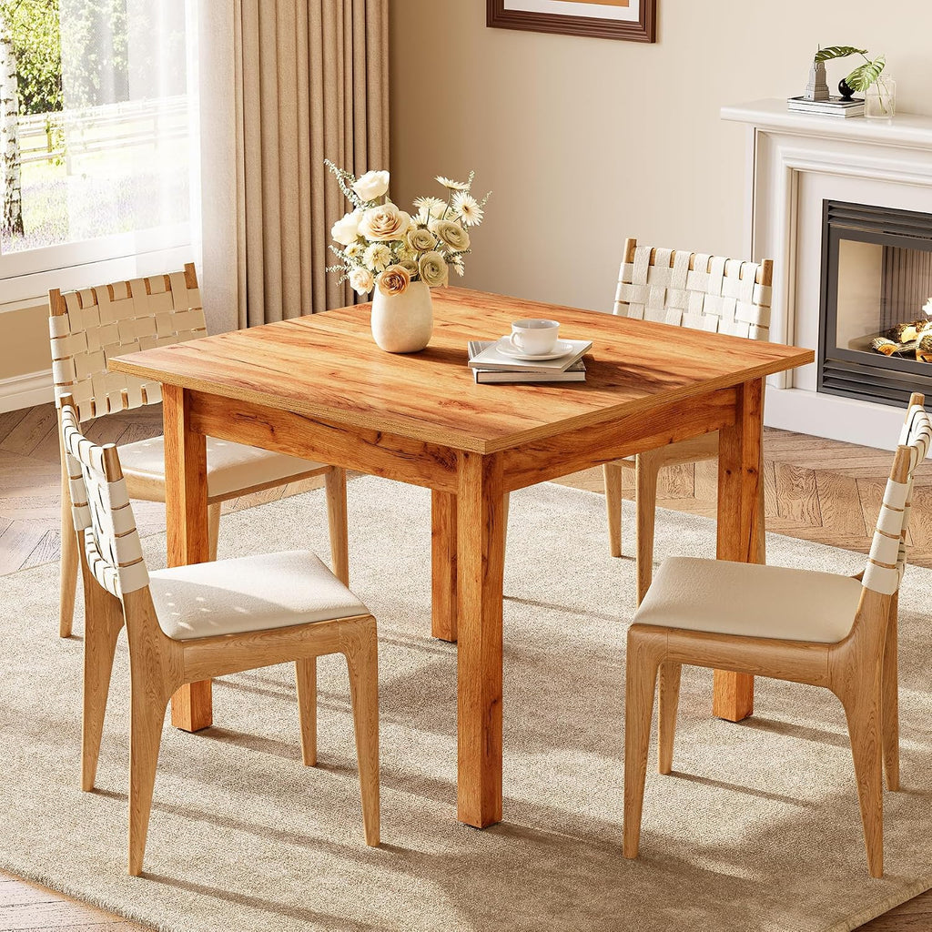 LITTLE TREE 39 Inches Square Dining Table for 4 People, Brown Wooden Kitchen Table Small Dinner Table, Modern Dining Room Tables for Living Room, Kitchen, Oak Brown