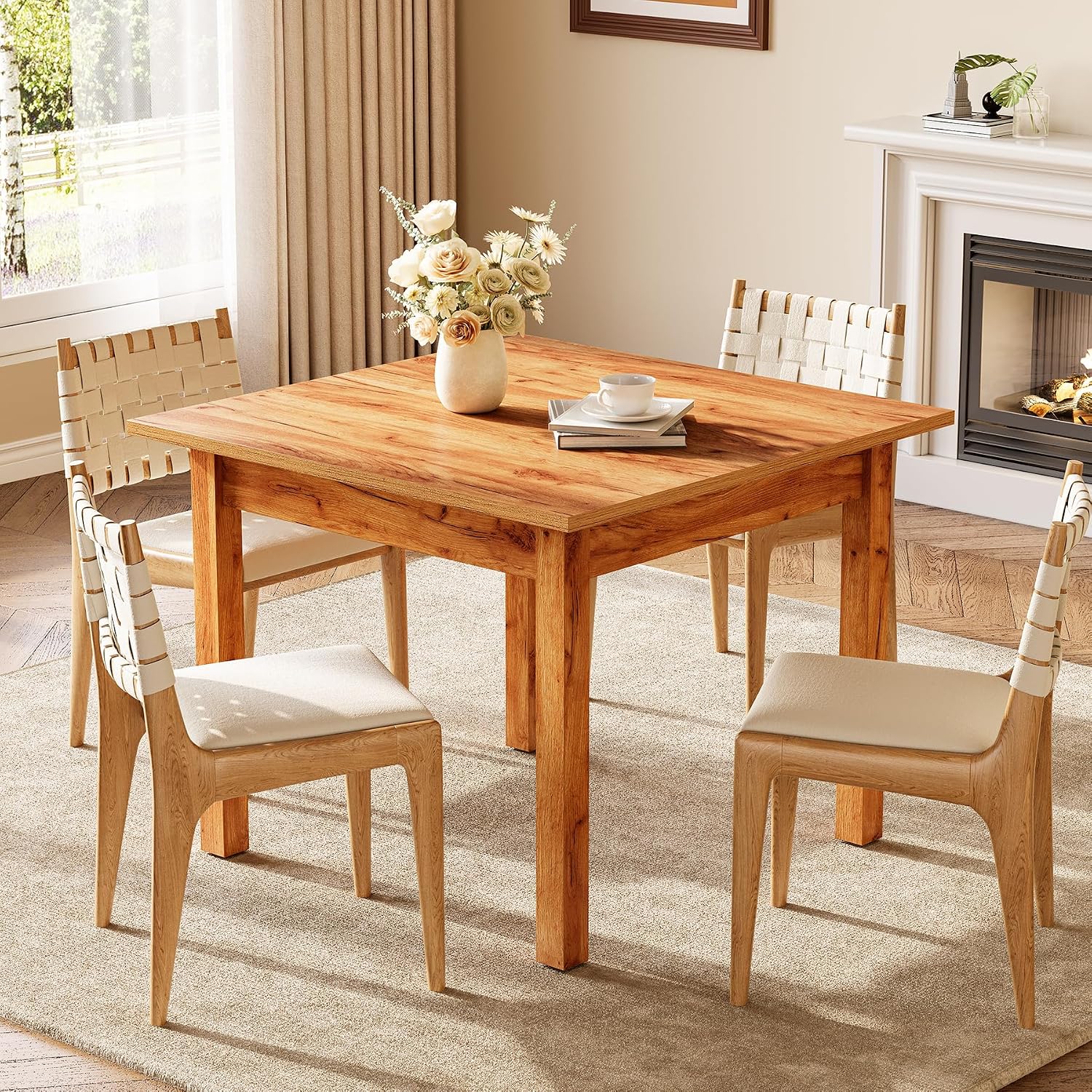 LITTLE TREE 39 Inches Square Dining Table for 4 People, Brown Wooden Kitchen Table Small Dinner Table, Modern Dining Room Tables for Living Room, Kitchen, Oak Brown