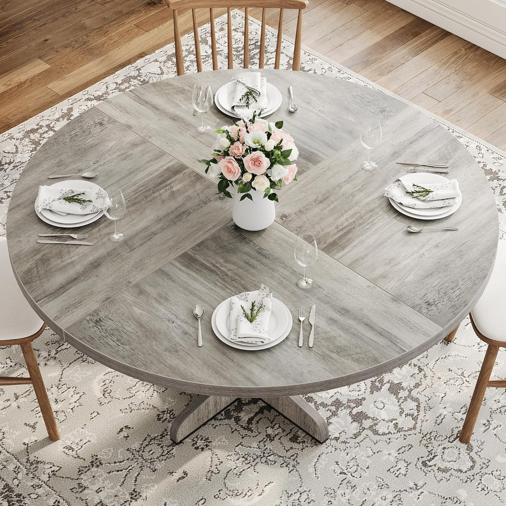 IDEALHOUSE Round Dining Table for 4, 47 Inches Dining Room Table with Wooden Base, Circle Kitchen Dinner Table for Dining Room, Kitchen, Living Room (Table Only), Grey