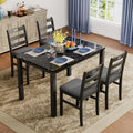 PHI VILLA 5 Piece Dining Table Set for 4, Marble Design Kitchen Table Chairs Set of 4, Solid Wood Space-Saving Dining Room Table Set for Apartment, Veined Black Marble& Gray
