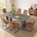 HIPIHOM 7-Piece Dining Table Set for 6 People, 70.8' MDF Kitchen Table with 6 Upholstered Chairs, Space-Saving for Dining Room, Breakfast Nook(Grey Table+6 Brown Chairs)
