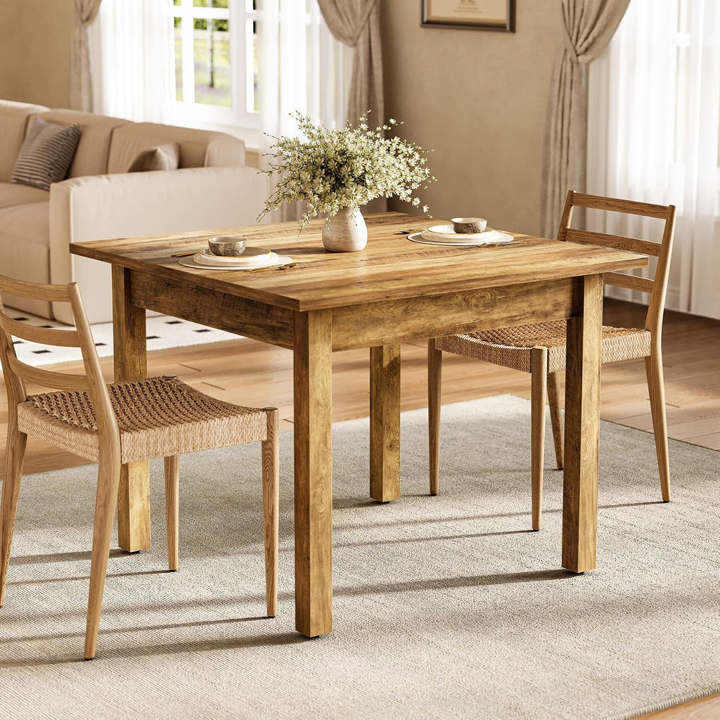 LITTLE TREE 39 Inches Square Dining Table for 4 People, Industrial Wooden Kitchen Table Small Dinner Table, Modern Dining Room Tables for Living Room, Kitchen, Rustic Brown