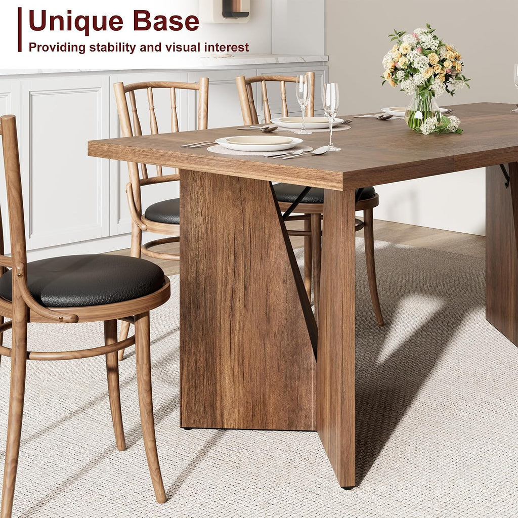 GarveeHome 70.9'' Rectangular Dining Table for 6-8, Wooden Thickened Long Desk, Farmhouse Kichen Table with Sturdy Frame and M-Shaped Legs, for Dining Room, Kitchen, Living Room, Office, Retro Brown