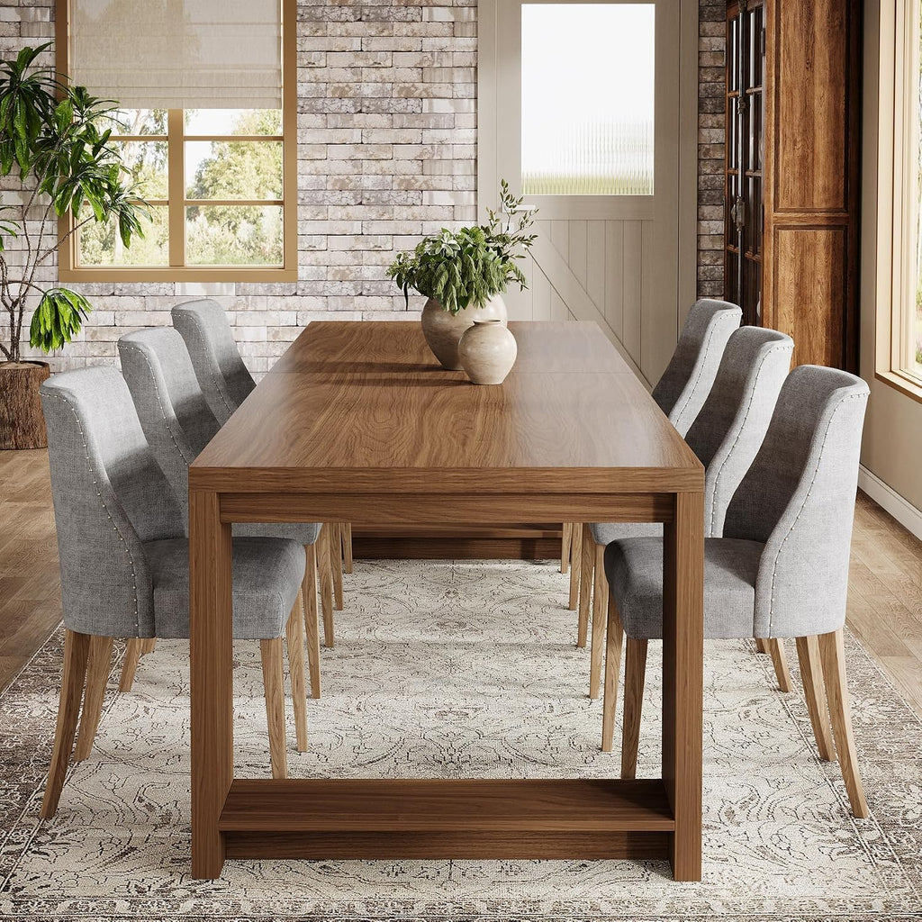 Tribesigns 86.61-Inch Dining Table for 6-8 People, Narrow Long Modern Kitchen Table with Pedestal Base, Farmhouse Extra Long Rectangular Dining Room Furniture, 27.56 x 86.61 x 29.53 Inches, Brown