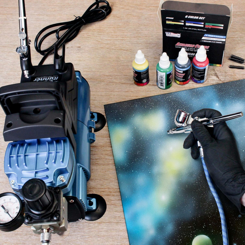 Master Airbrush 1/5 HP Cool Runner Dual Fan Air Compressor Kit Model TC-420 - Professional Single-Piston with 2 Cooling Fans, Longer Running Time without Overheating, Regulator Water Trap Holder