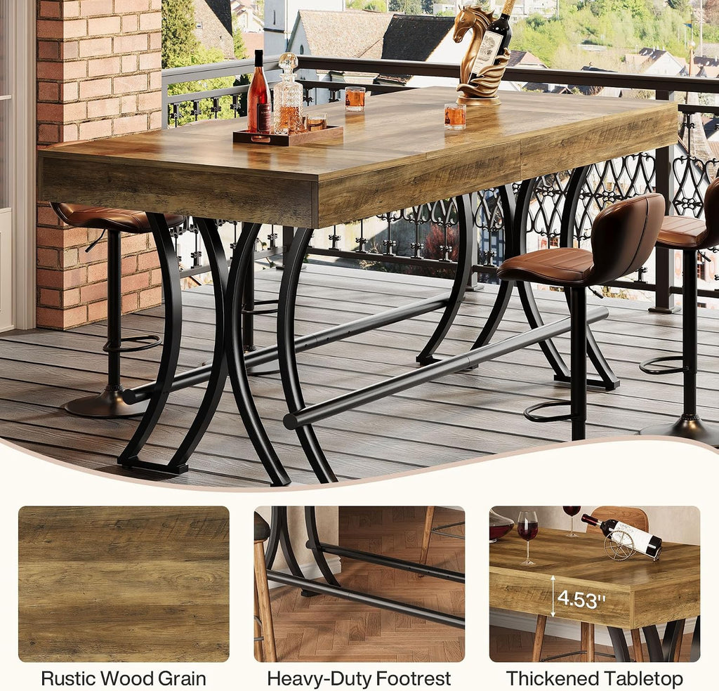 Tribesigns 63' Counter Height Bar Table with Metal Footrest, Rectangular Tall Kitchen Dining Pub Table, Industrial Home Bar Unit for Entertaining, Freestanding, Dark Brown