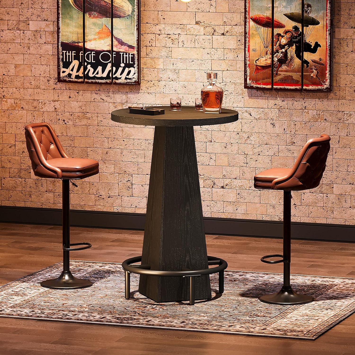 Tribesigns Bar Table, 37.4' High Round Pub Table for Small Bars, Dining Room, Kitchen, Black (Only Table)