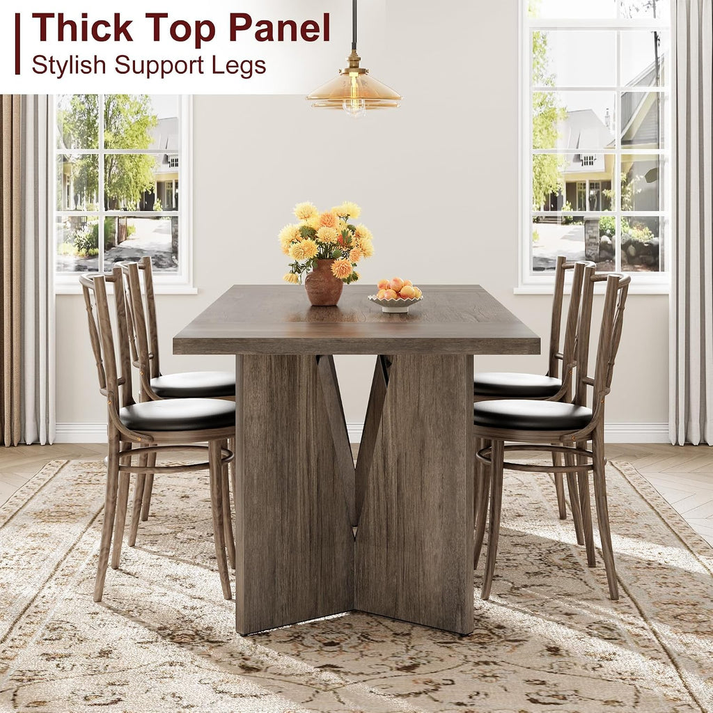 GarveeHome 70.9'' Rectangular Dining Table for 6-8, Wooden Thickened Long Desk, Farmhouse Kichen Table with Sturdy Frame and M-Shaped Legs, for Dining Room, Kitchen, Living Room, Office, Grey