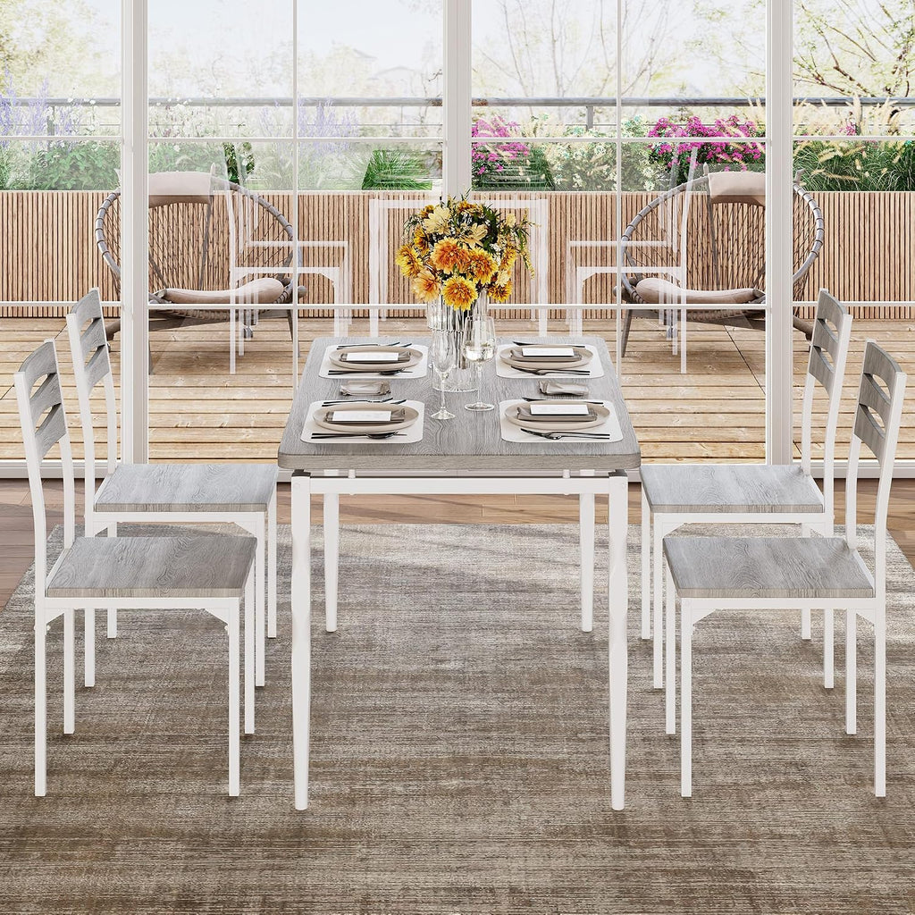 GarveeHome 5 Piece Dining Table Set, Industrial Style Dining Table and Chairs Set for 4, Kitchen Table Set for Dining Room Kitchen Apartment, Grey