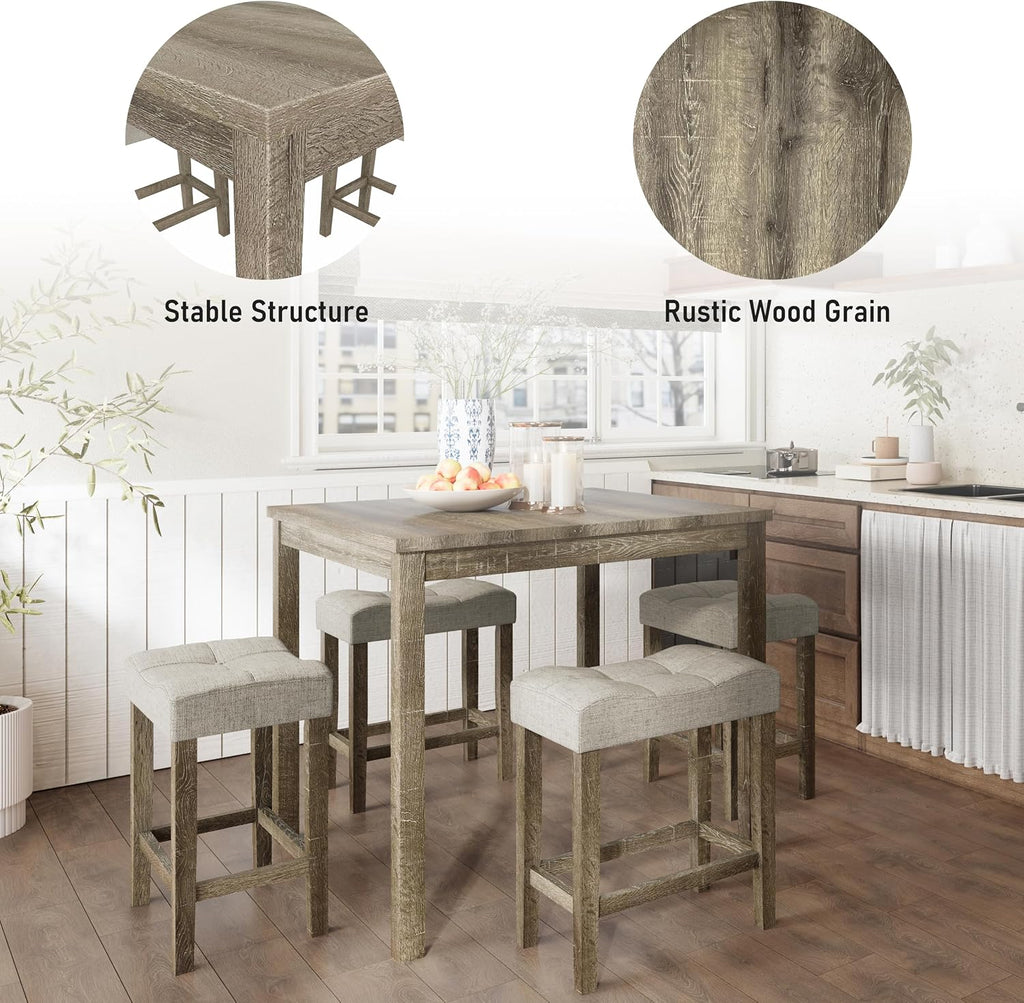 allamazing 5-Piece Counter Dinner Height Table Set, Indoor Modern Rectangular Dining Table Furniture Set for Kitchen, 35 inch Dining Table with 4 stools (1+4 Natural)