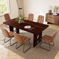 HIPIHOM 7-Piece Dining Table Set for 6 People, 70.8' MDF Kitchen Table with 6 Upholstered Chairs, Space-Saving for Dining Room, Breakfast Nook(Walnut Table+6 Brown Chairs)