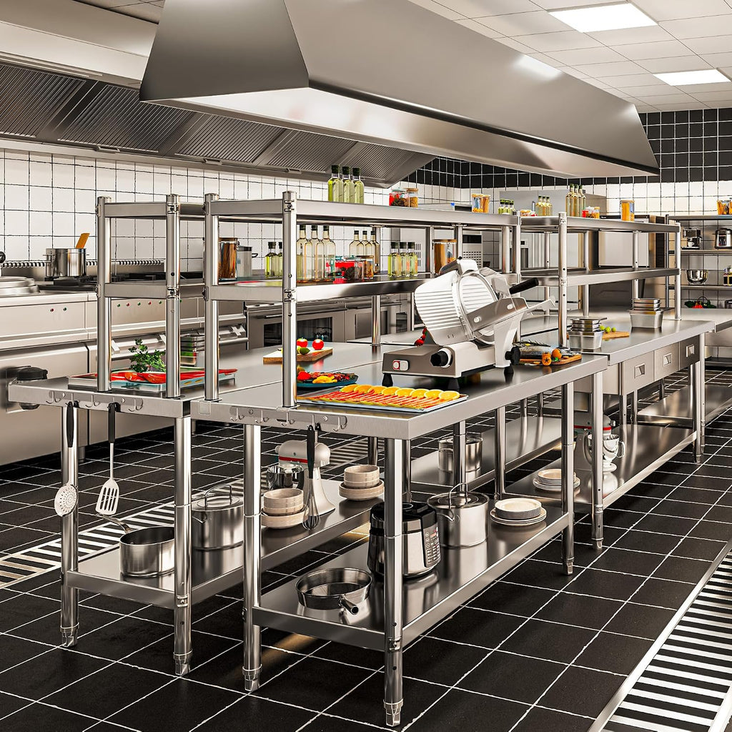 YITAHOME NSF Stainless Steel Table with Overshelves, 30' X 24' Work Table with 30' X 12' Shelf, Metal Table Prep Table for Home Kitchen Restaurant Garage Warehouse
