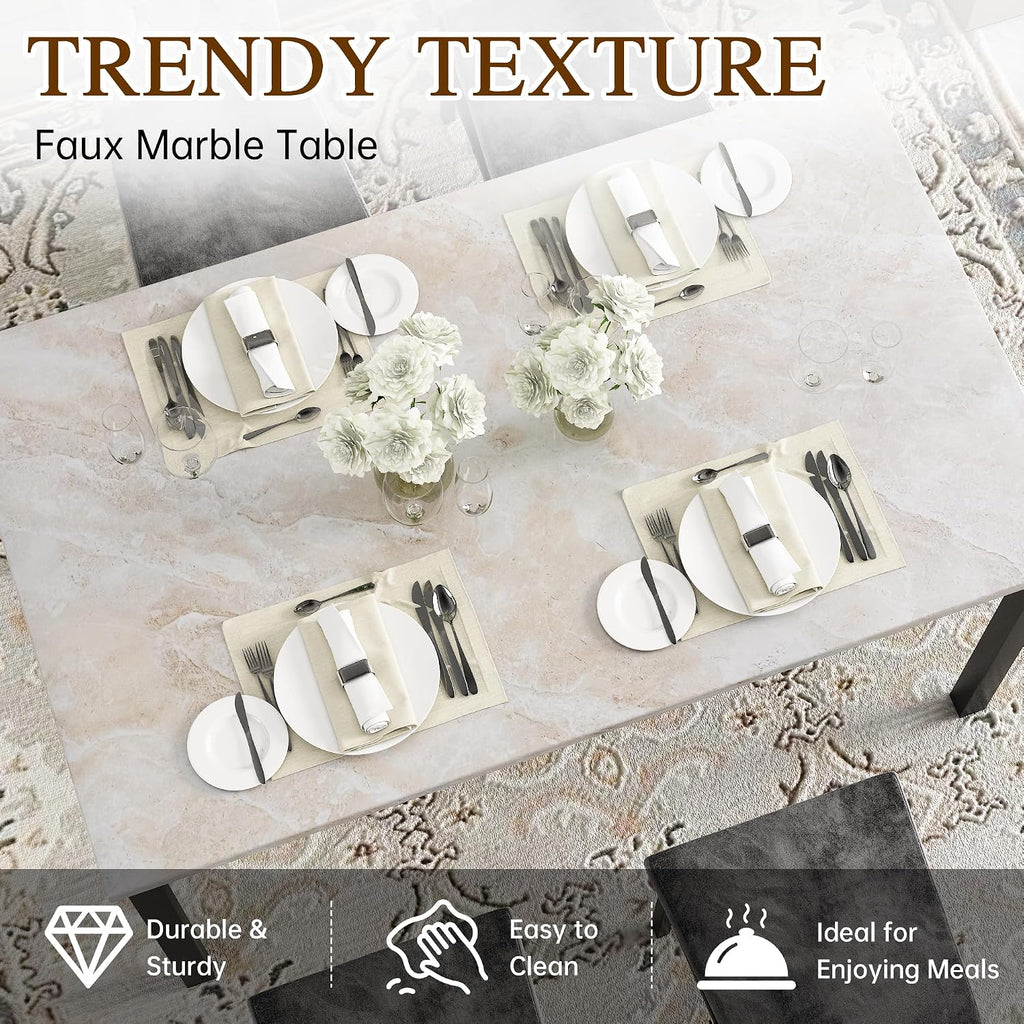 Hooseng Dining Table Set for 4, Faux Marble Small Kitchen Table Chairs Set of 4 with Luxurious Button Tufted Dinner Chairs for Kitchen and Dining (Beige)