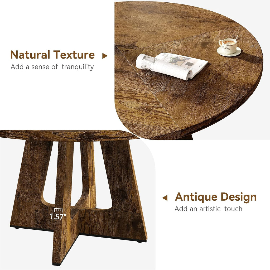 IDEALHOUSE 47' Round Dining Table Set for 4 to 6, Farmhouse Kitchen Table with Wooden Top and Pedestal Base, Circle Dinner Table for Dining Room, Kitchen Room - Rustic (No Chairs)