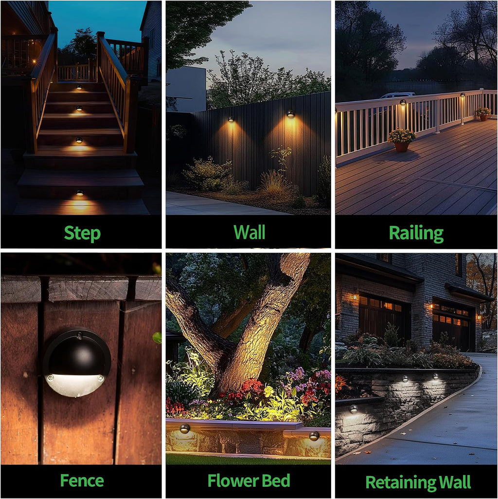 LED Deck Lights - Outdoor Landscape 12V Waterproof Lighting, Low Voltage Step Lights, Warm White & Cool White Adjustable, Wired Die-Cast Aluminum for Wall Handrail Yard 8 Pack