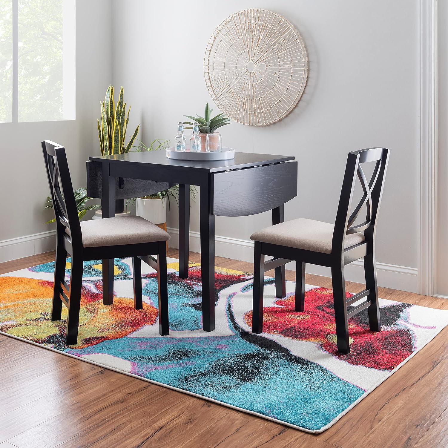 Linon Torino Black Wood 30' Square Drop Leaf Table - 30' X 48' Fully Extended