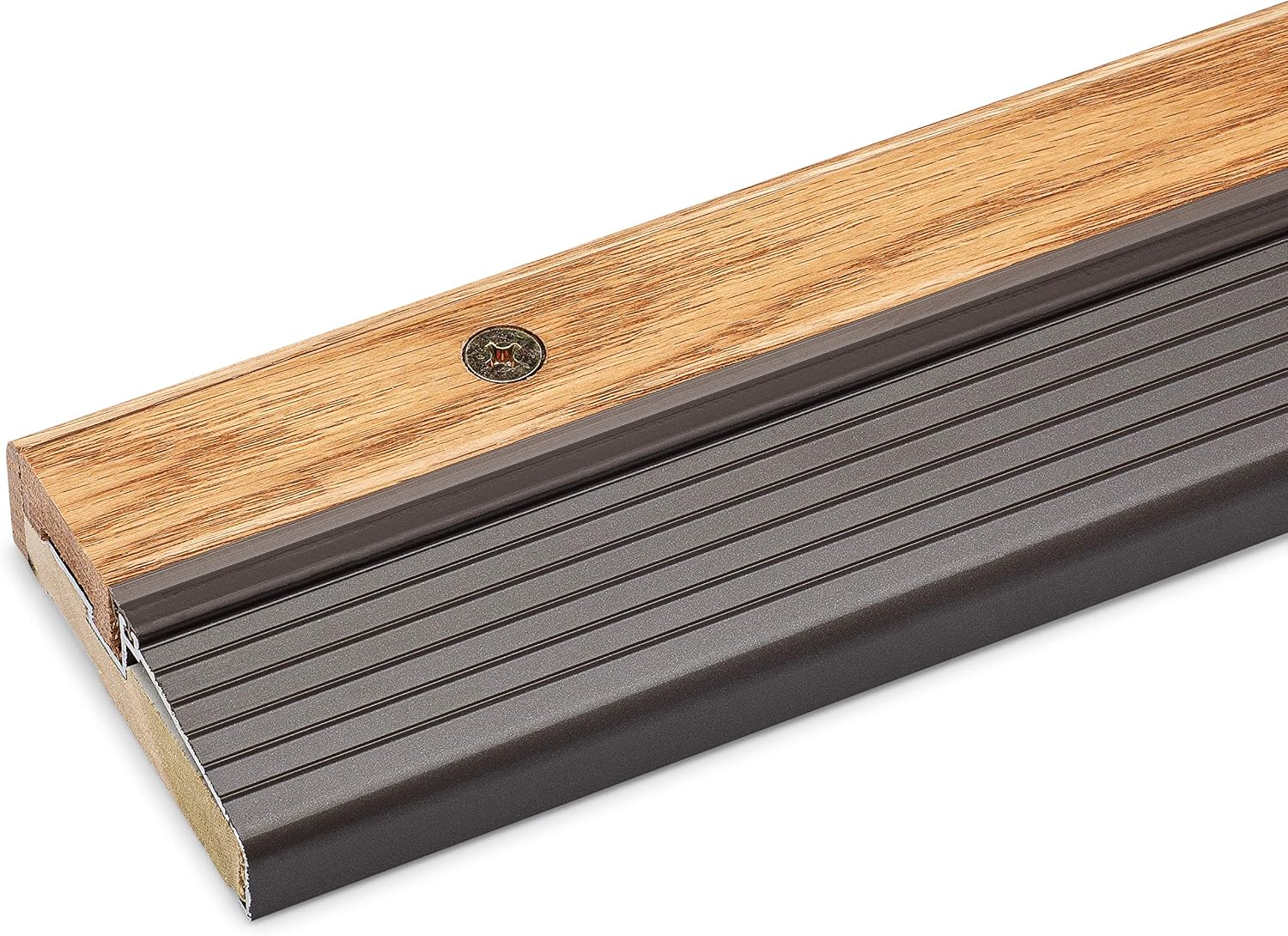 Oak & Aluminum Adjustable Threshold 3 5/8' Wide Adjustable from 1 1/8' to 1 1/2' High (72' Long Brown)