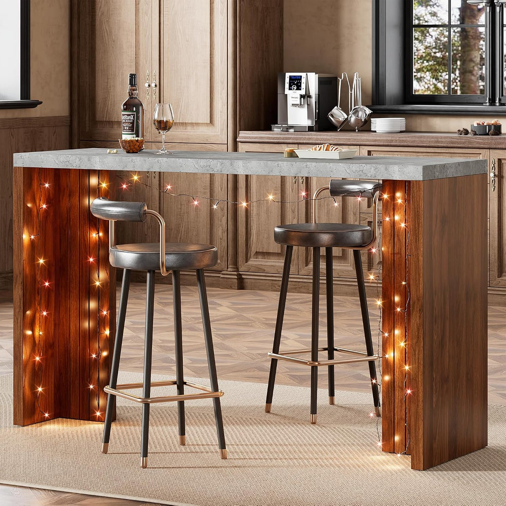 Bar Table for 4-6 People - 55' Long Counter Height Pub with Extra Thickened Tabletop, Modern Rectangular Home Bar Coffee Unit for Kitchen, Dining Room, Balcony, Living Room, Basement, Gray+Walnut
