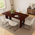 HIPIHOM 7-Piece Dining Table Set for 6 People, 70.8' MDF Kitchen Table with 6 Upholstered Chairs, Space-Saving for Dining Room, Breakfast Nook(Walnut Table+6 White Chairs