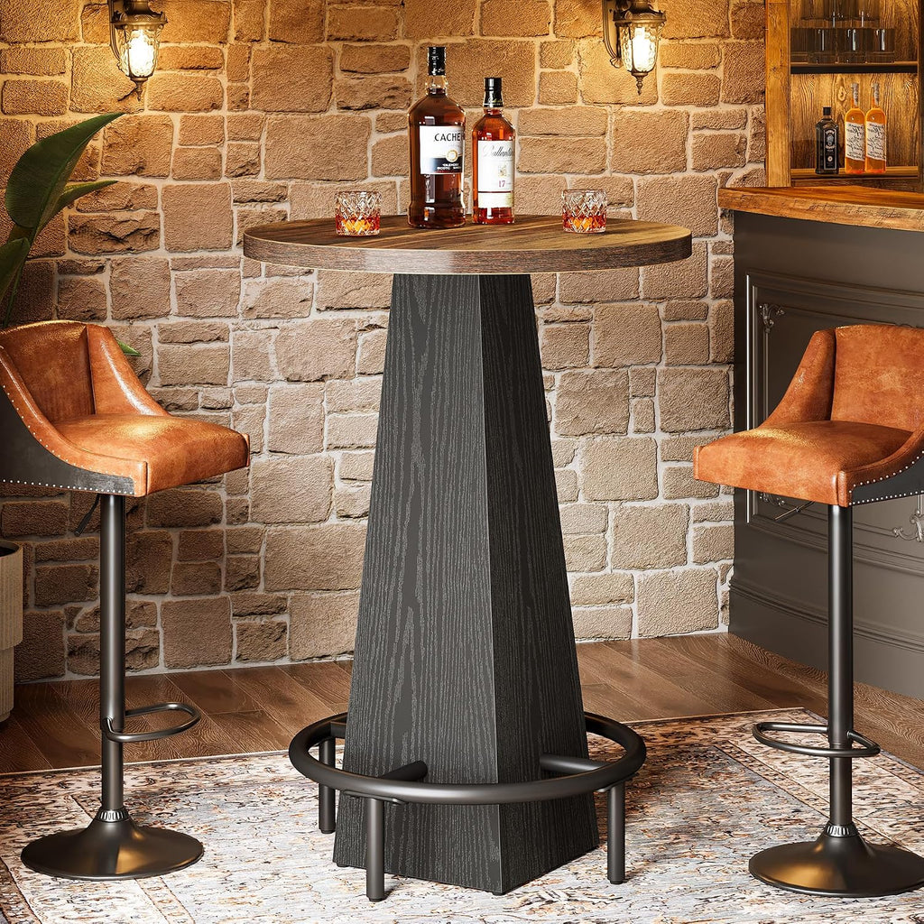 Tribesigns Bar Table, 37.4' High Round Pub Table for Small Bars, Dining Room, Kitchen, Brown and Black (Only Table)