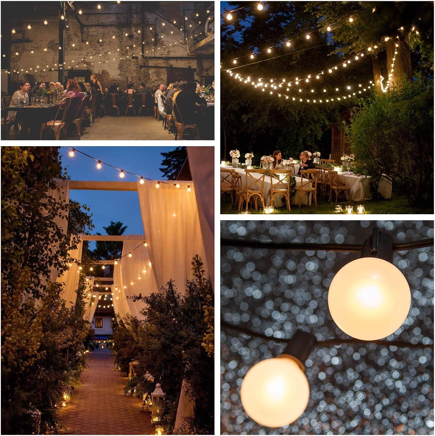 Hometown Evolution, Inc. 100 Foot Outdoor Globe Patio String Lights - Set of 100 G50 White Pearl 2 Inch Bulbs with White Cord