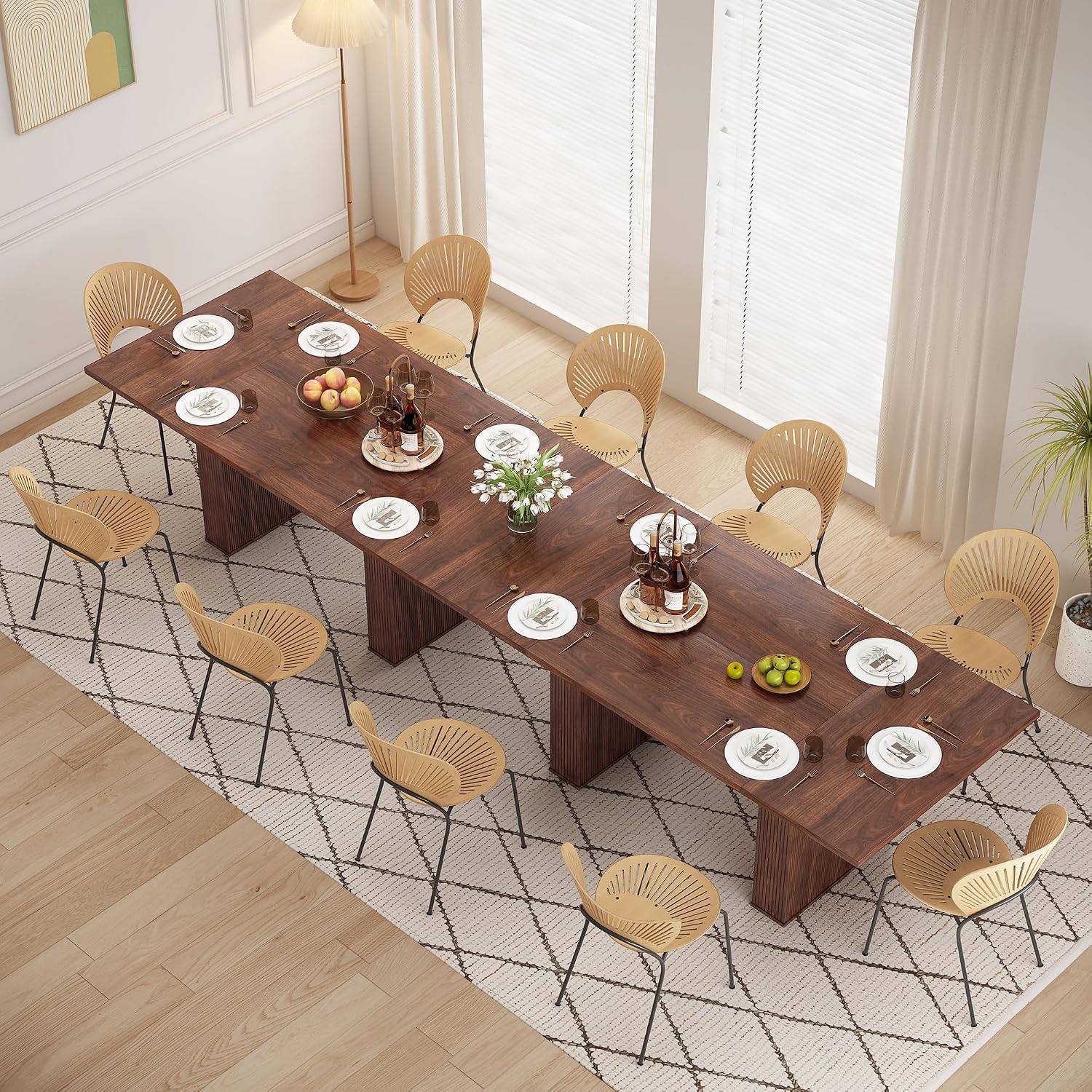 weselon 78 Inch Dining Table for 6 8 10, Modern Farmhouse Rectangular Kitchen Table, Long Dining Room Tables with Wood Strip Base for Kitchen Living Room (Walnut)