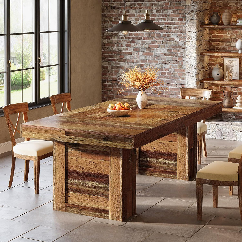 Tribesigns 63'' Farmhouse Dining Table for 6, Rectangle Wooden Kitchen Table with Heavy-Duty Legs, Rustic Large Dining Room Furniture for Family Meals, Banquets & Dinner Parties, Distressd Brown