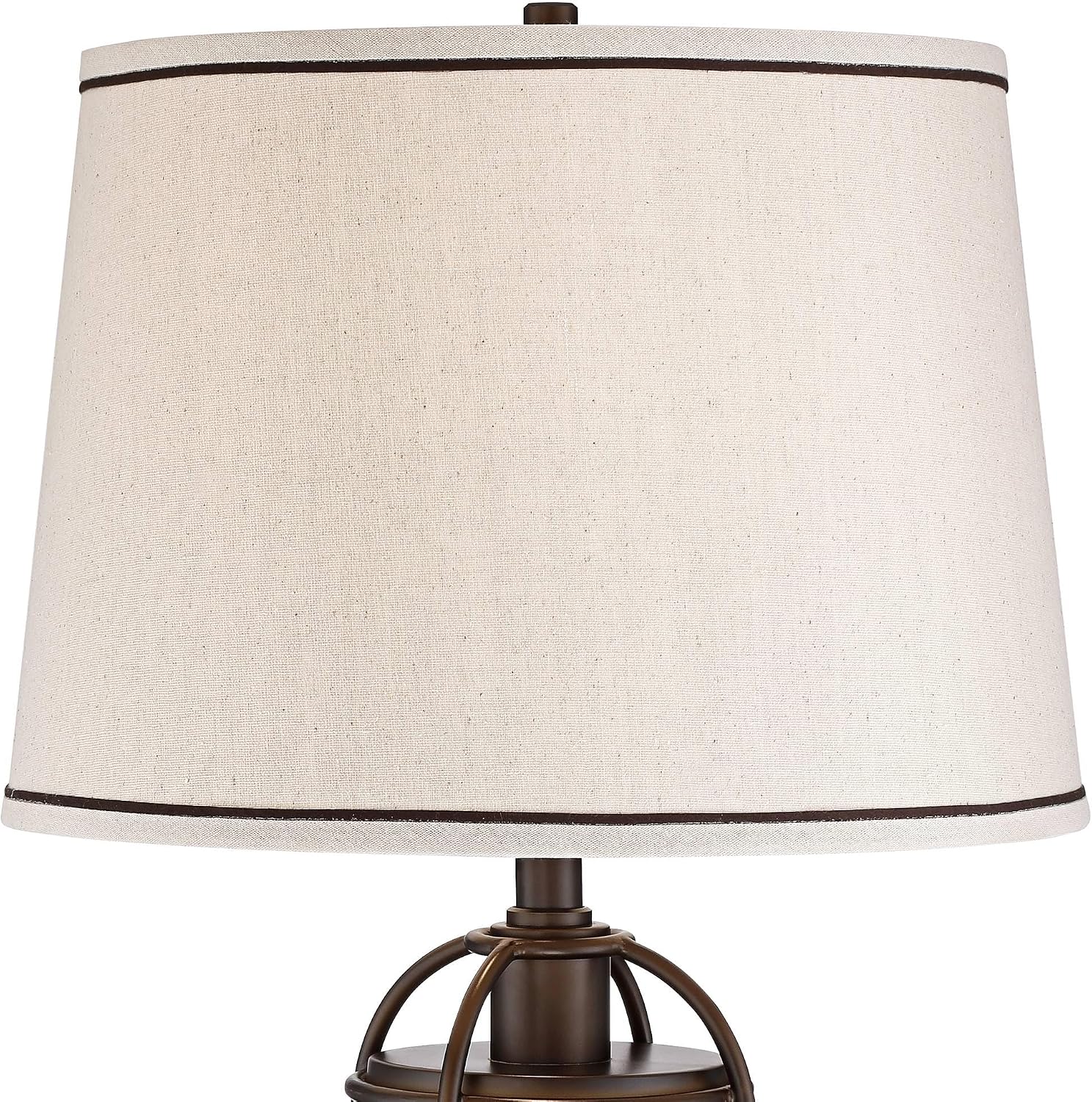 Franklin Iron Works Hugh Industrial Rustic Table Lamp 26' High with LED Nightlight Bronze Metal Seeded Glass Off White Drum Shade for Bedroom Living Room House Home Bedside Nightstand Office Family
