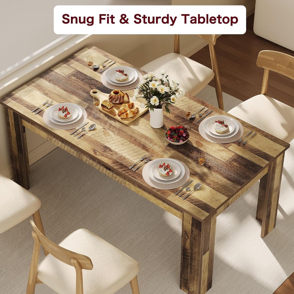 CABIHOME 63' Rectangular Dining Table for 4-6, Farmhouse Large Kitchen Table, Sturdy Frame, 4 Triangular Stable Legs, Thickened Tabletop, Ideal for Apartment, Dining Room, Small Space, Retro Brown