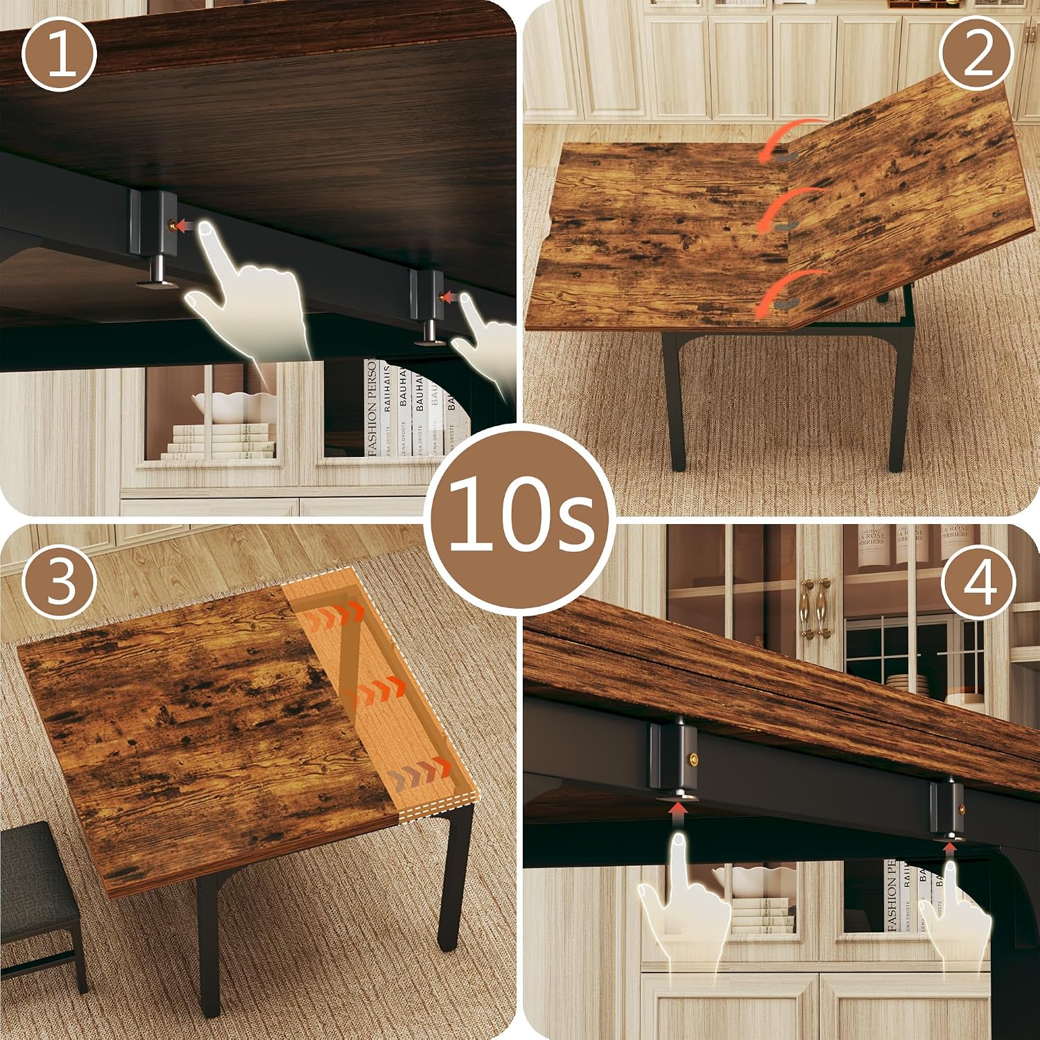 7-Piece Dining Table Set for 4-6, Extendable Kitchen Table Cushion Chairs Set of 6 with 6 Chairs, Rectangle Dining Table with Metal Frame & MDF Board, Folding for Small Apartment Saving Space, Rustic