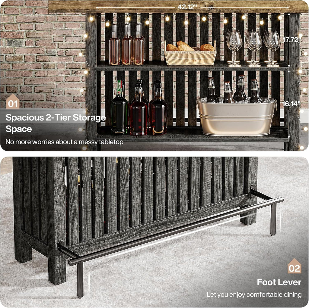 Tribesigns Bar Table with Storage Shelf, 63-Inch Large Mini Pub Table with Footrest, 2-Tier Modern Coffee Bar Cabinet Counter Height Table for Home Kitchen, Bistro, Dining Room, Living Room