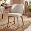 YOUNIKE Dining Chair with High Back Single Mid Century Modern Kitchen Chair Boucle Fabric Upholstered Armless Accent Chair 20' Wide Padded Seat with Wooden Leg for Dining Living Room Bedroom Beige