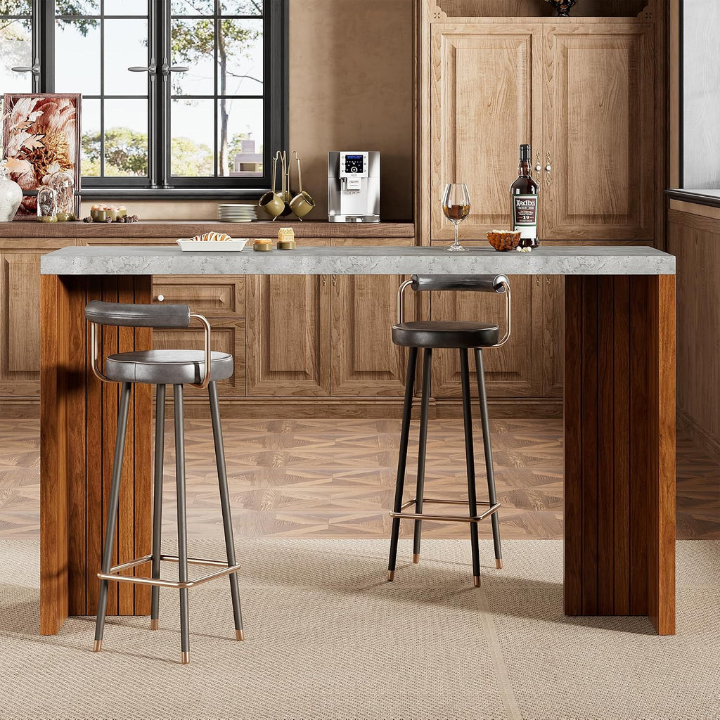 Bar Table for 4-6 People - 55' Long Counter Height Pub with Extra Thickened Tabletop, Modern Rectangular Home Bar Coffee Unit for Kitchen, Dining Room, Balcony, Living Room, Basement, Gray+Walnut